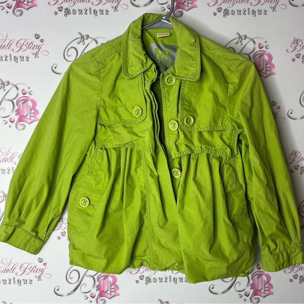 Michael kors jacket button up lime Bright Green coat buttons ruffle cargo